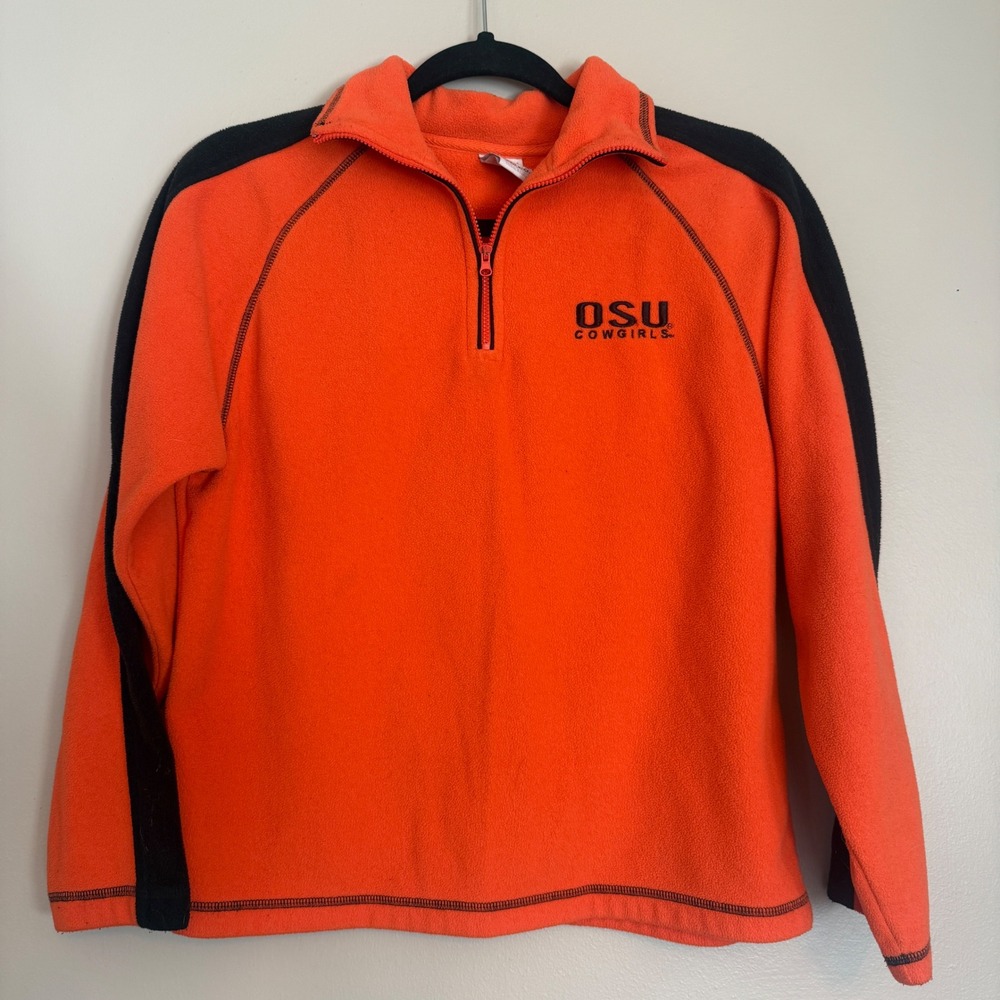OSU Cowgirls Orange Black Quarter Zip Fleece Pullover Kid Size Large 10-12 Youth